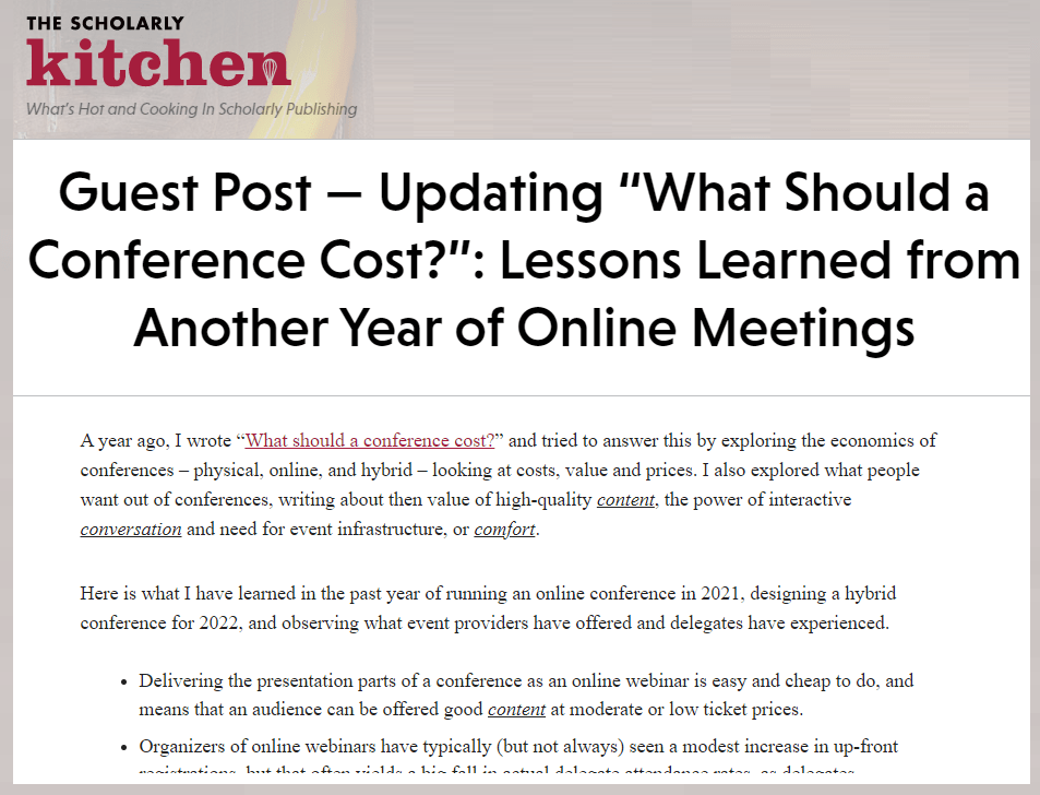 Screenshot from Scholarly Kitchen article